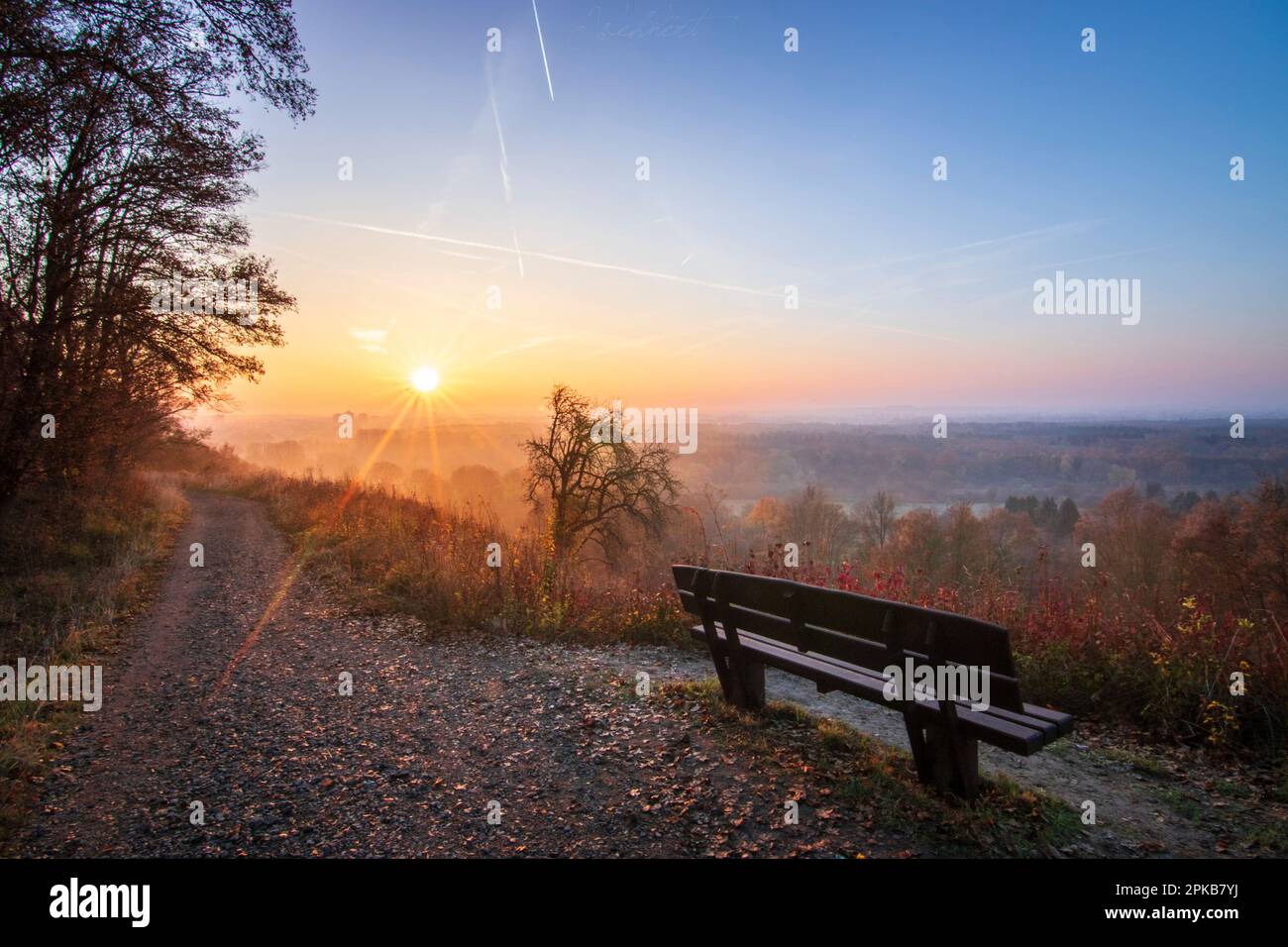 Alba a Francoforte cintura verde, bella mattina rosso alla periferia di Francoforte, fotografia del paesaggio, la natura Foto Stock