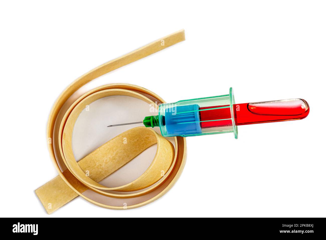 Laccio emostatico in lattice con corpo campione, vista dall'alto. Foto Stock