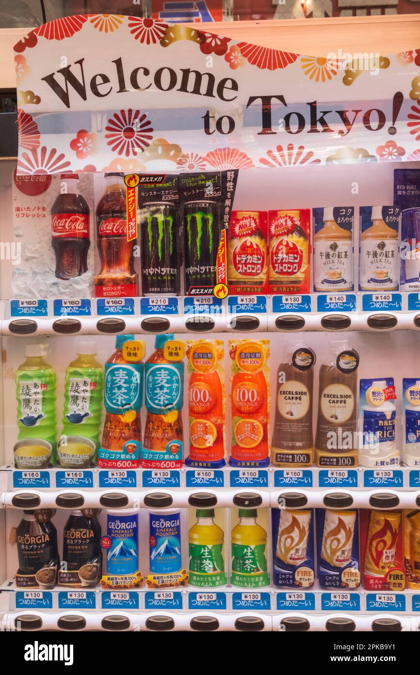 Giappone, Honshu, Tokyo, Benvenuti al distributore automatico di bevande di Tokyo Foto Stock