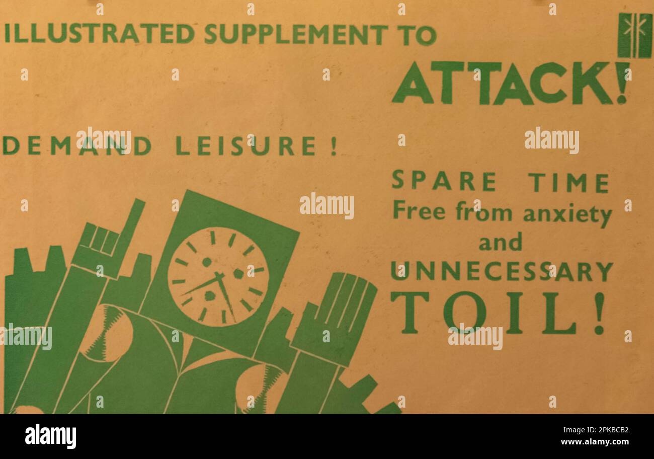 Inghilterra, Londra, Historical Illustrated Supplement al giornale Attack che richiede più tempo libero per i lavoratori Foto Stock