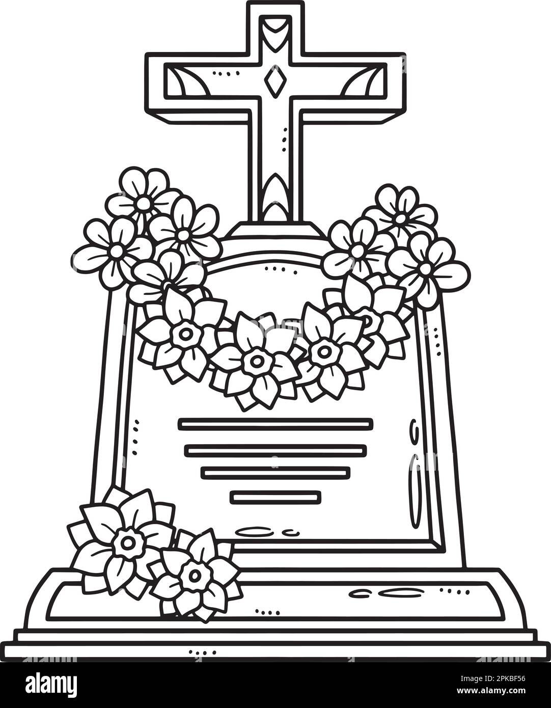 Lapide con fiore isolato colorazione pagina Illustrazione Vettoriale