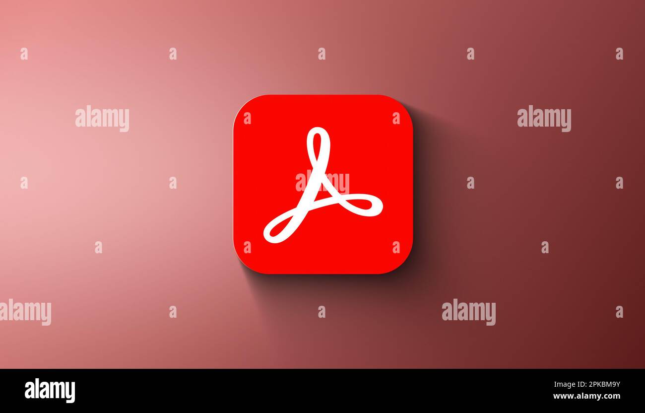 Agadir, Marocco - Aprile, 2023: Logo Adobe Acrobat Reader su sfondo sfumato Foto Stock