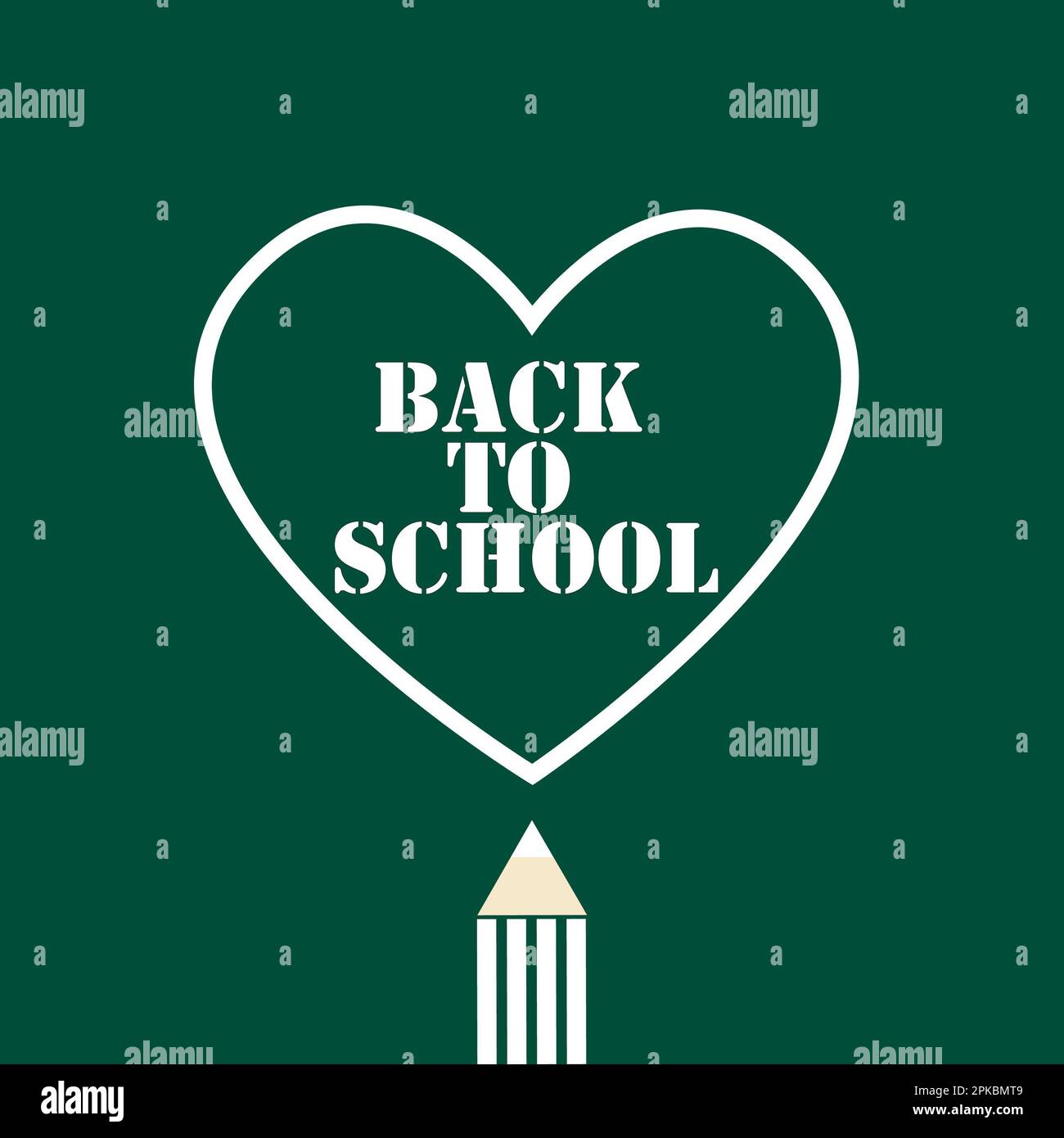 torna a scuola è una scritta bianca in un colletto verde con un contorno bianco su una lavagna con matita bianca. vettore Foto Stock