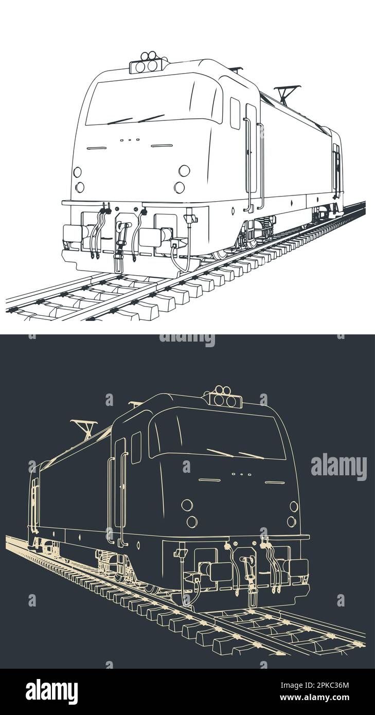 Illustrazioni vettoriali stilizzate di locomotiva elettrica Illustrazione Vettoriale