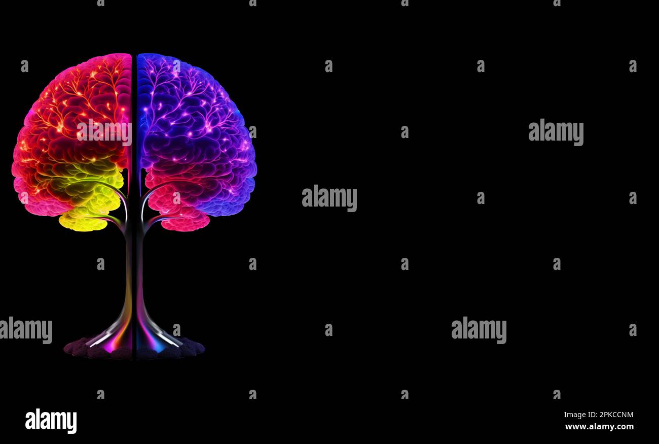 Alberi cerebrali umani in due parti illustrazioni isolate gialle sfondo giallo Foto Stock