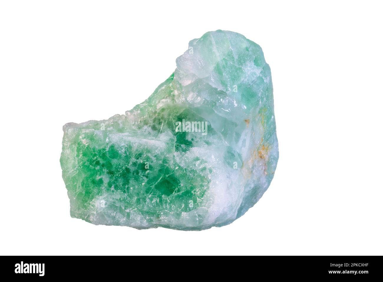 Primo piano di una pietra di cristallo verde di aventurina isolata Foto Stock