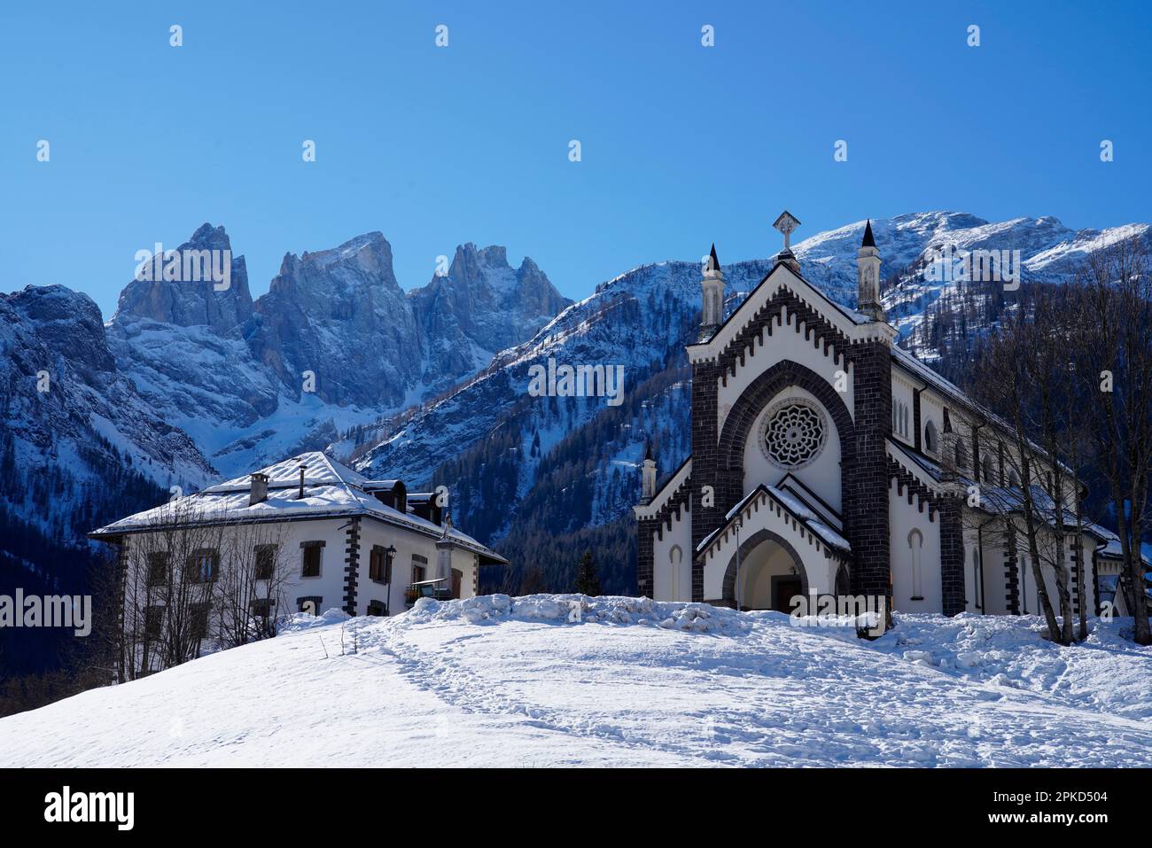 Chiesa, Vergine Immacolata, Falcade, Dolomiti, Provincia di Belluno, Regione Veneto, Italia, Falcade, Veneto, Italia Foto Stock