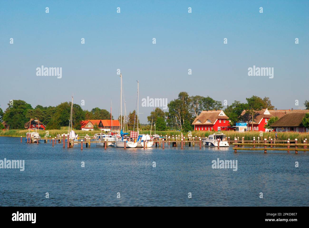 Lakeland, Bodden, porto di navigazione, edifici residenziali, Prerow, Meclemburgo-Pomerania anteriore, Germania Foto Stock