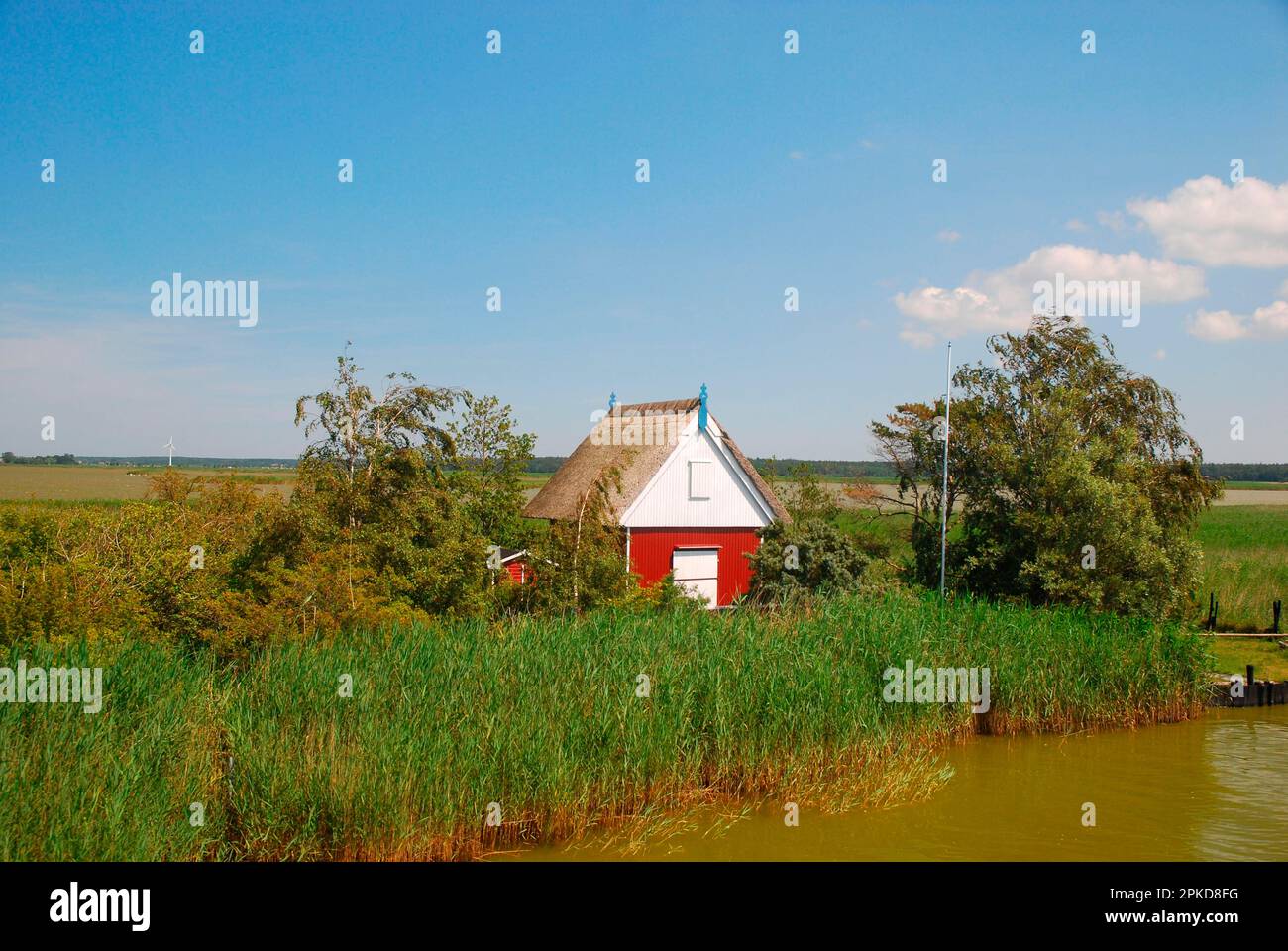 Lakeland, Bodden, Rifugio in legno, Fischland-Darss, Prerow, Meclemburgo-Pomerania anteriore, Germania Foto Stock