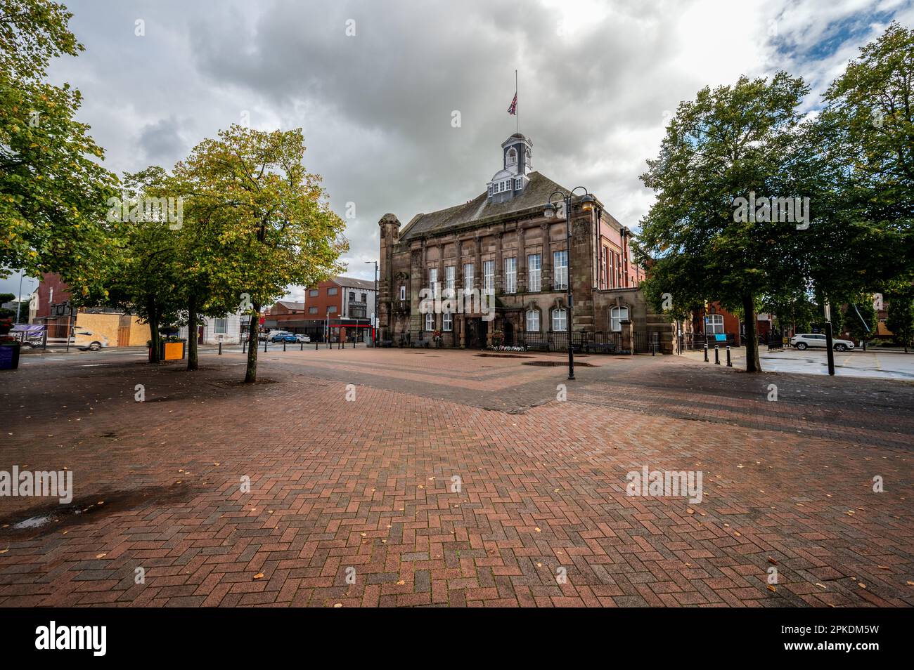 Il municipio di Leigh è un edificio comunale a Leigh, Greater Manchester, Inghilterra. Si trova in Civic Square all'incrocio con Market Street. Foto Stock