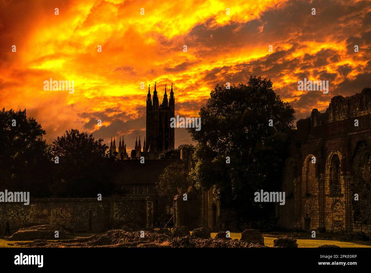 Canterbury Cathedral, da, St Augustines Abbey, Sunset, Canterbury, Kent Foto Stock