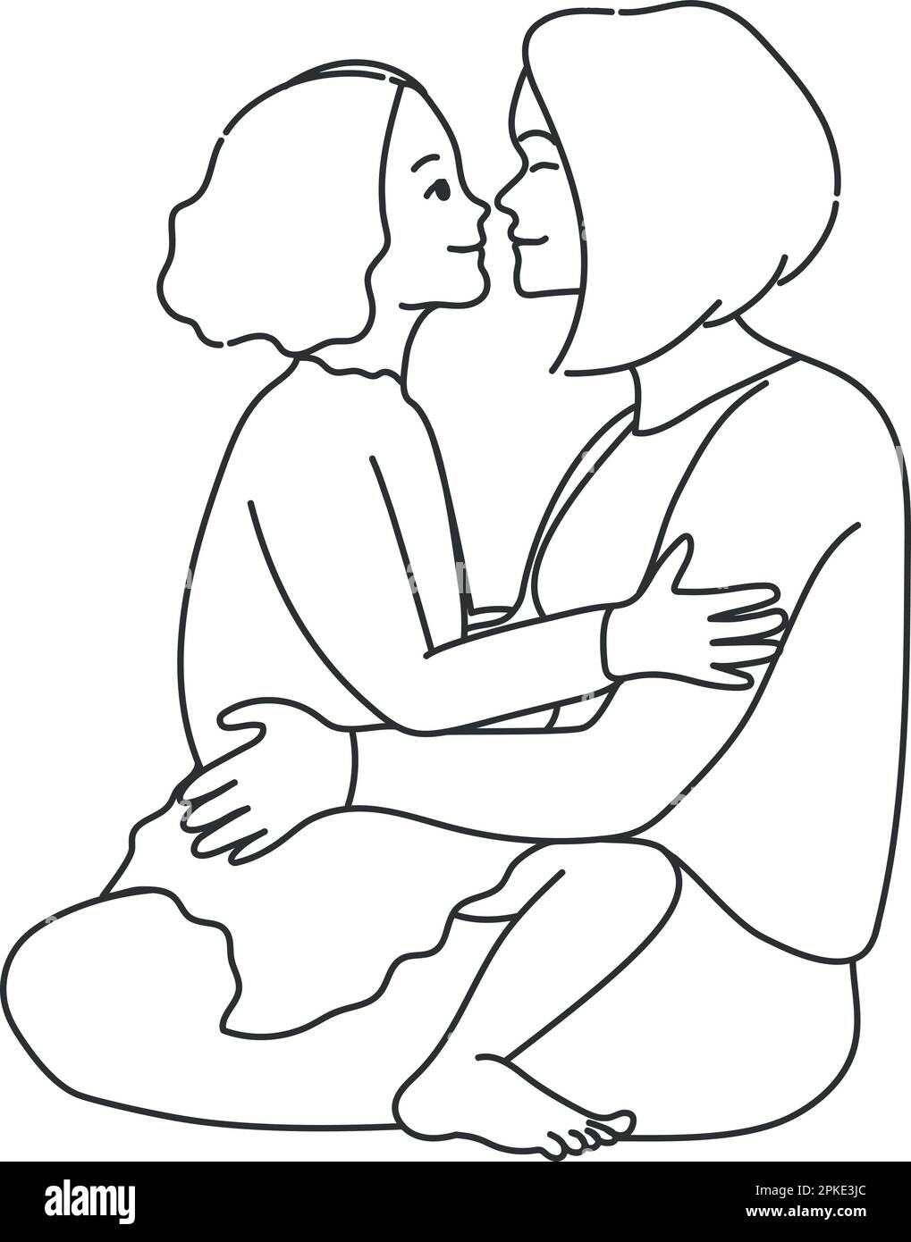 Biglietto di auguri per la Festa della mamma con un bambino seduto in ginocchio. Figlia e mamma insieme. Grafica vettoriale Illustrazione Vettoriale