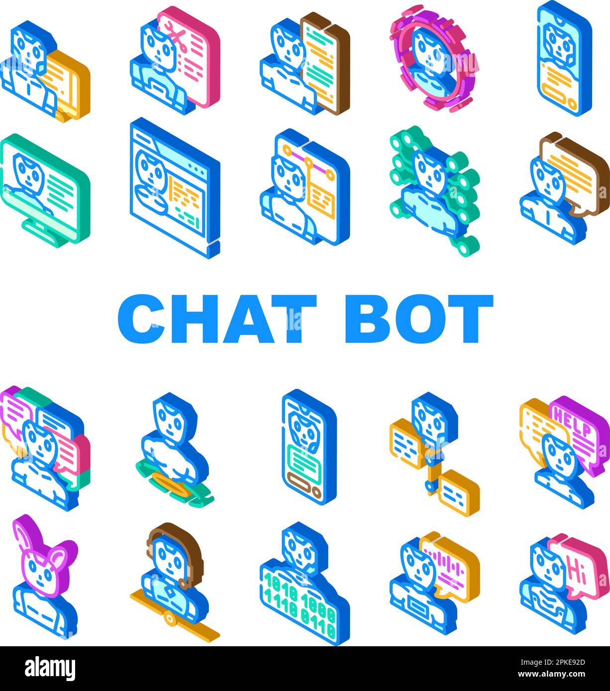 chat bot servizio robot icone set vettore Illustrazione Vettoriale