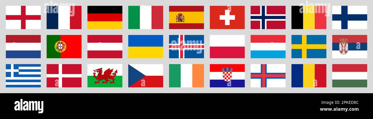 Icone dei paesi europei con flag set Illustrazione Vettoriale