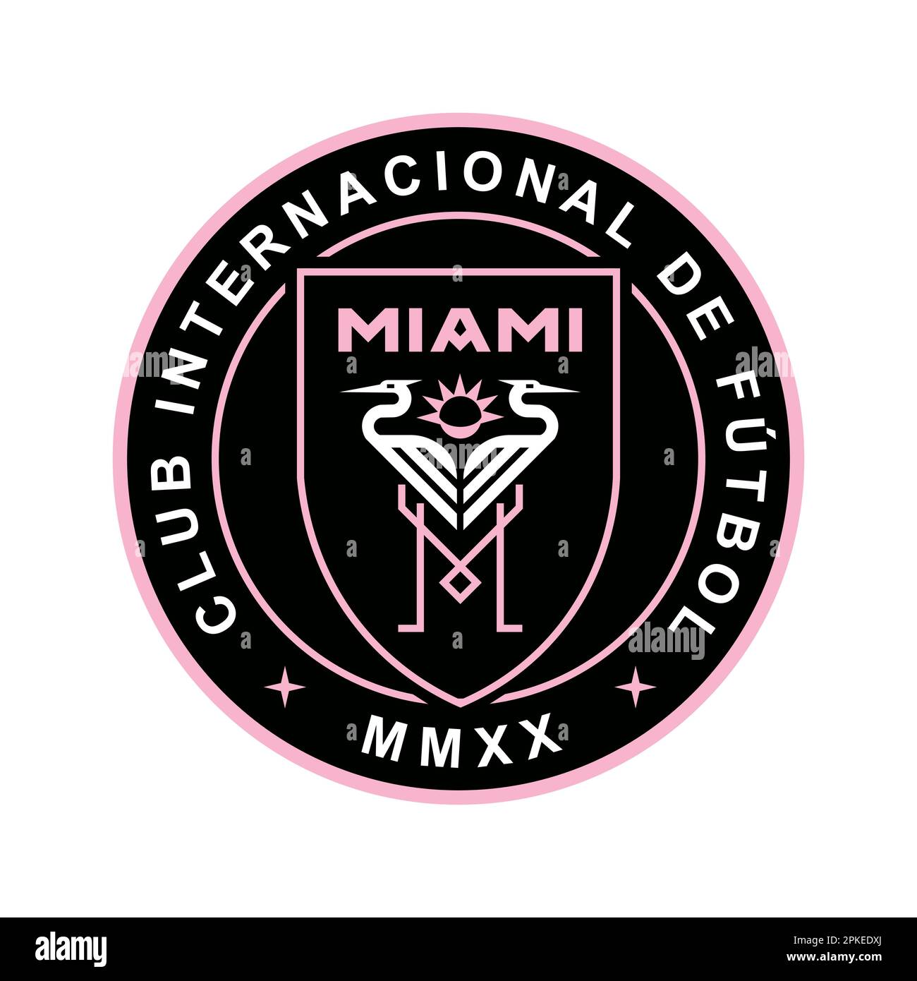 Vinnitsa, Ucraina - 10 gennaio 2023: Icona del logo della squadra di calcio americana Inter Miami Illustrazione Vettoriale