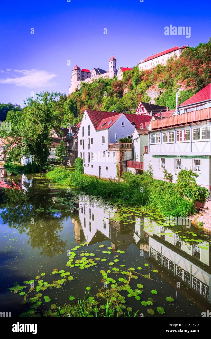 Harburg, Germania. Affascinante cittadina bavarese, strade pittoresche, architettura tradizionale paesaggio. Foto Stock