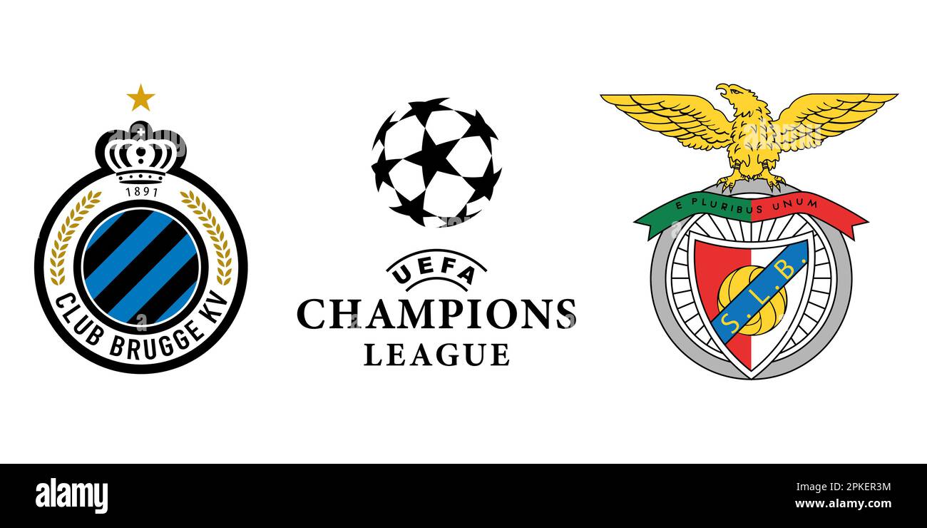 Vinnitsa, Ucraina - 18 novembre 2022: Calcio Brugge vs club Benfica Icons.League di campioni. Illustrazione editoriale vettoriale Illustrazione Vettoriale