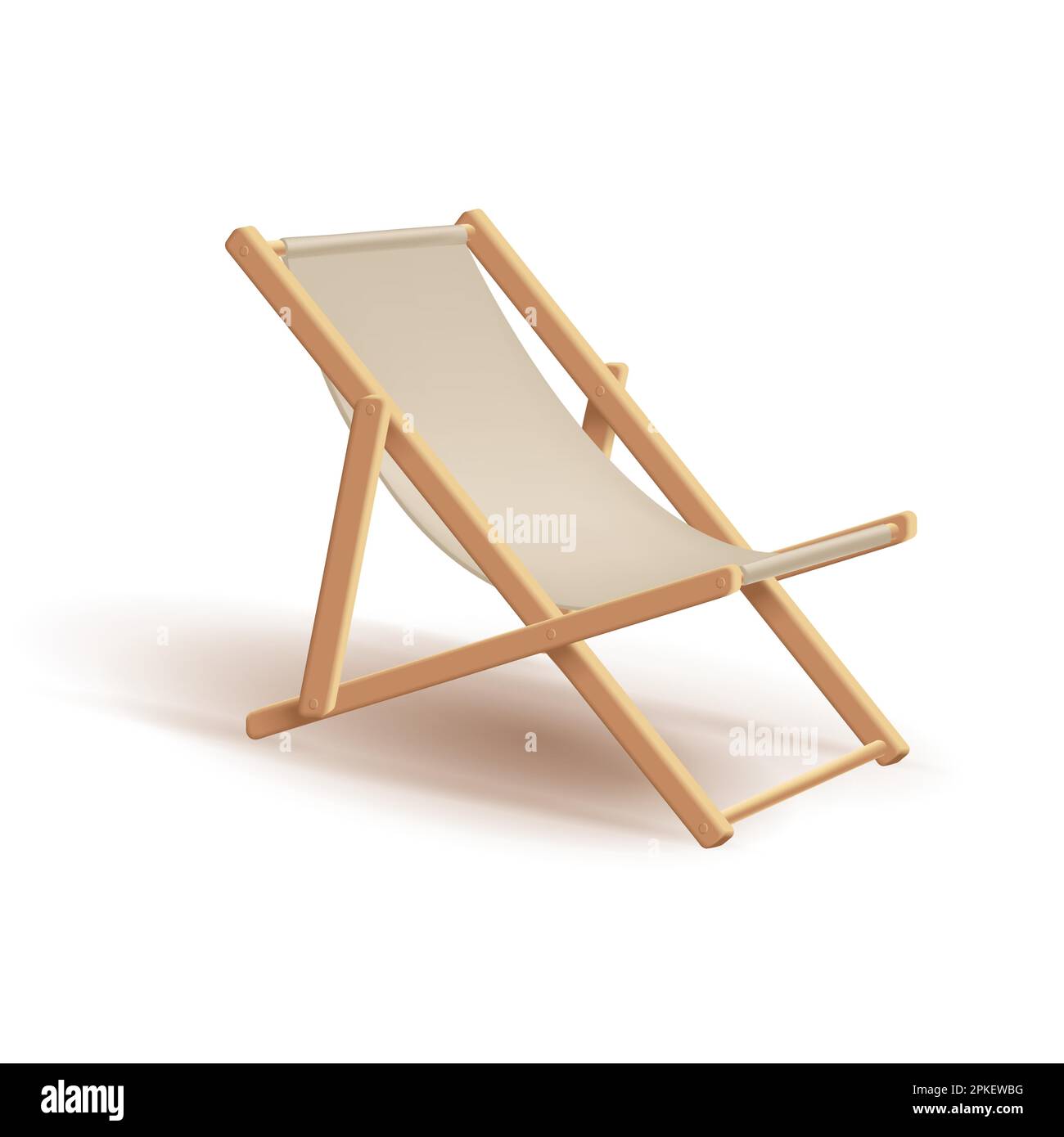 3d sedia da spiaggia in lino naturale con struttura in legno isolata su sfondo bianco. Icona illustrazione vettore Illustrazione Vettoriale