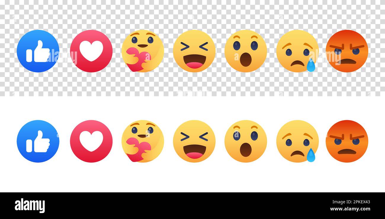 Vinnitsa, Ucraina - 20 dicembre 2022: Set di icone di Facebook emoji Smile . Illustrazione Vettoriale