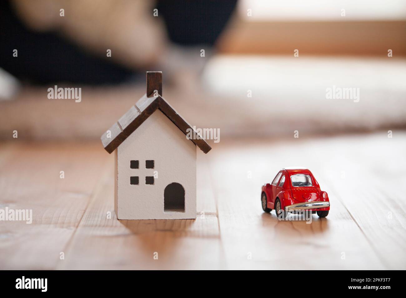 Modelli di una casa e di un'auto nel soggiorno Foto Stock
