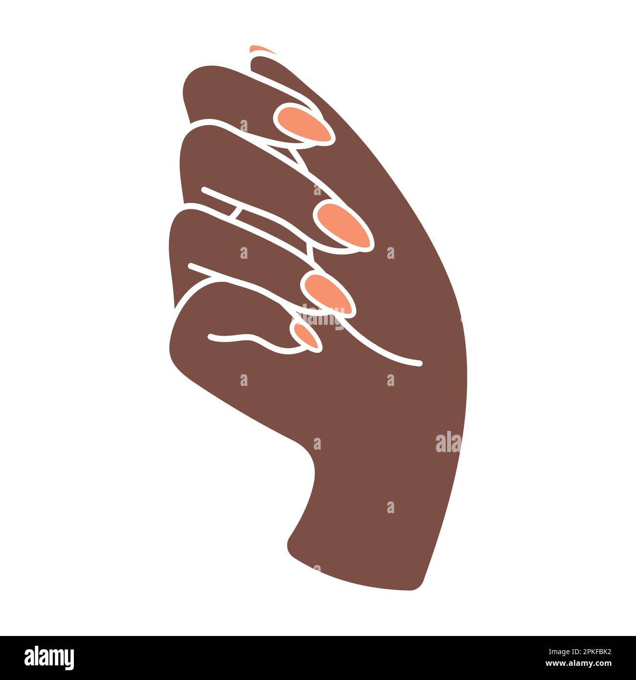 La mano femminile mostra le unghie in pugno. Palm si è rivolto in avanti. Braccio di una donna nera. Gesto o segno della mano. Linguaggio non verbale. Delicato minimalista Illustrazione Vettoriale