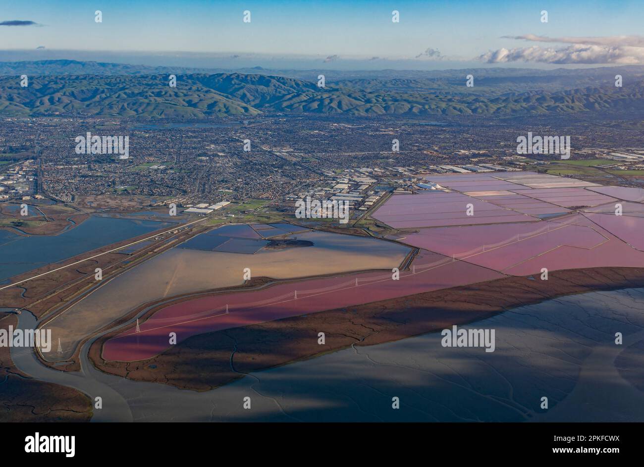 Vista aerea degli stagni di sale di Newark in California Foto Stock
