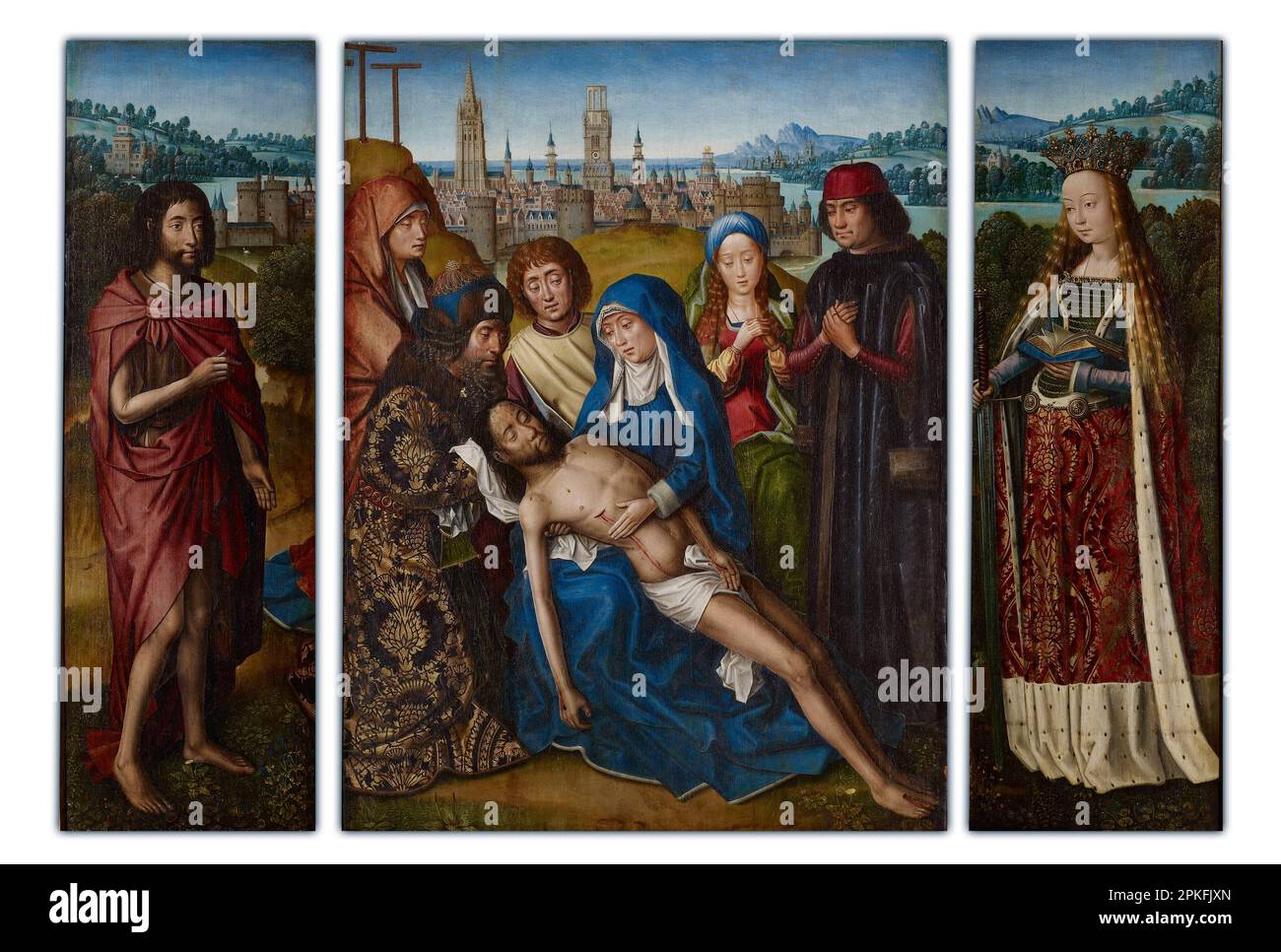 Lamentazione con San Giovanni Battista e Santa Caterina d'Alessandria 1493/1501 da parte del Maestro della leggenda di Santa Lucia Foto Stock