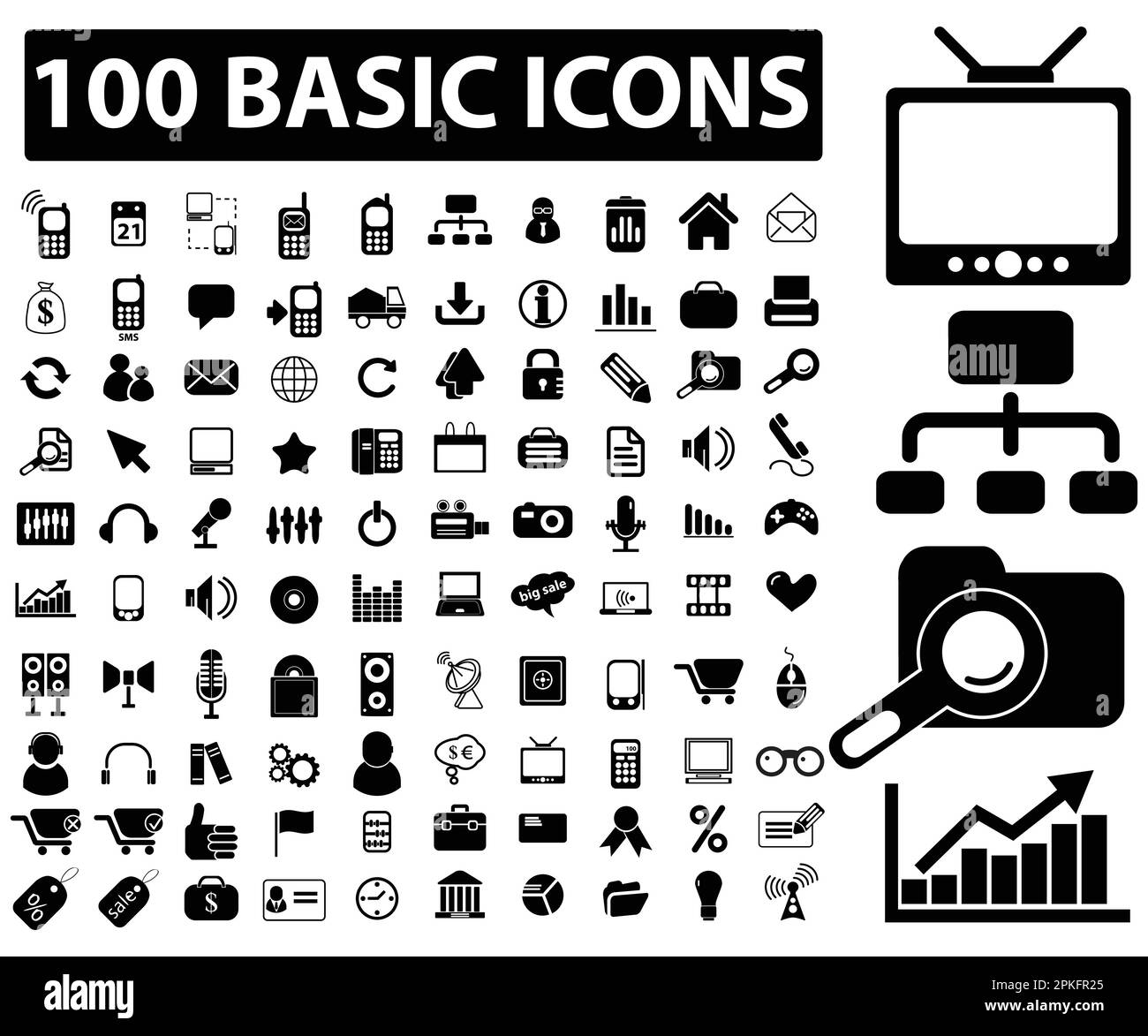 Una serie di 100 icone di base illustrazione vettoriale Illustrazione Vettoriale