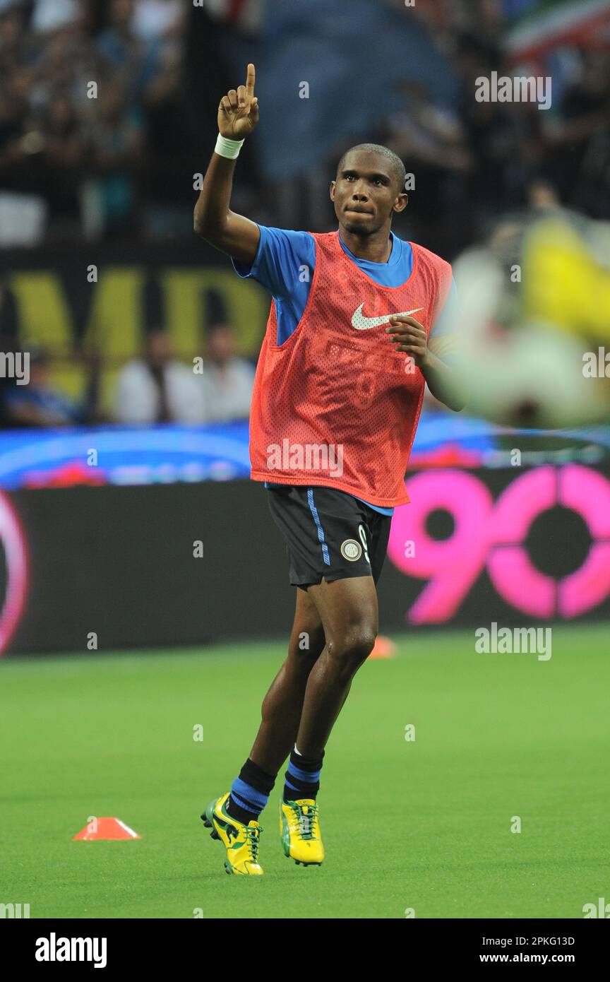 Milano, Italia, 21/08/2010 : Samuel Eto’o durante la partita Inter Roma Foto Stock