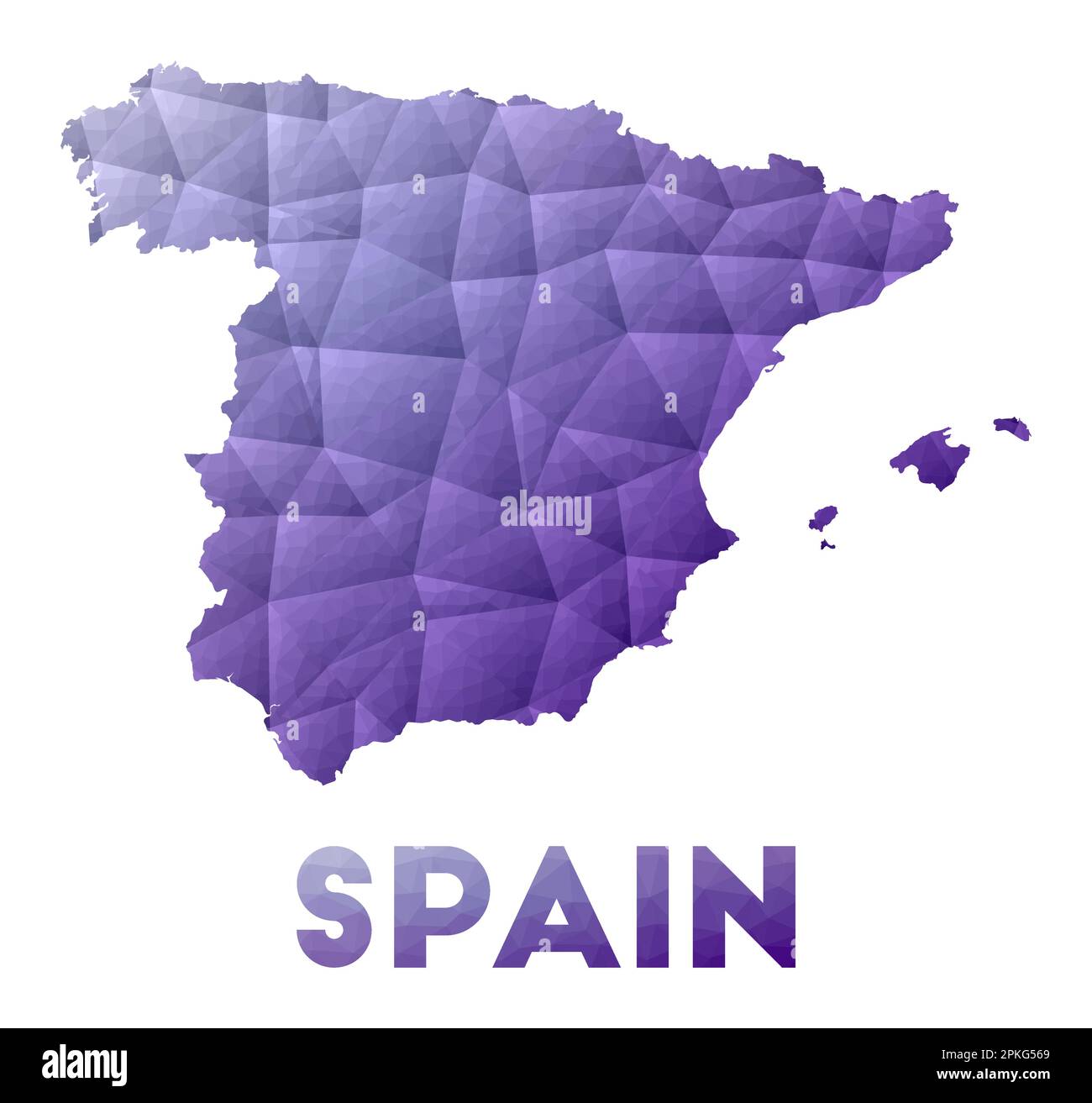 Mappa della Spagna. Illustrazione poly bassa del paese. Design geometrico viola. Illustrazione del vettore poligonale. Illustrazione Vettoriale
