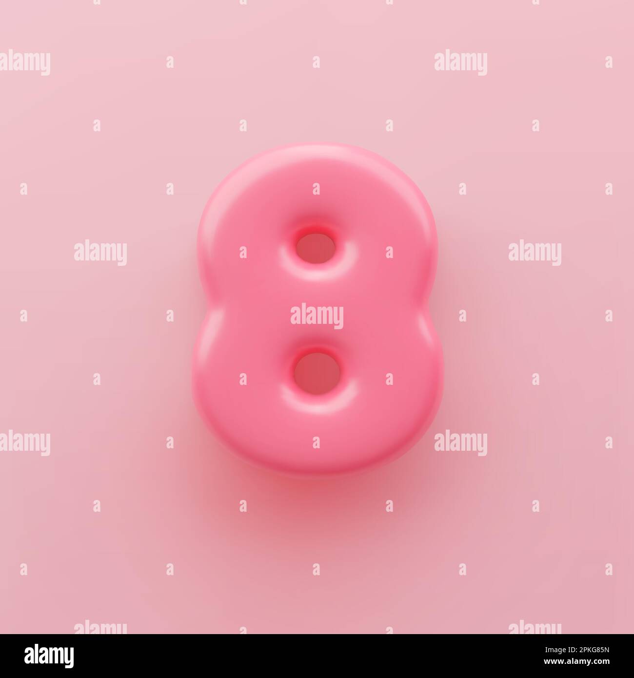 3D numero rosa 8 con superficie lucida su sfondo rosa. Illustrazione Vettoriale