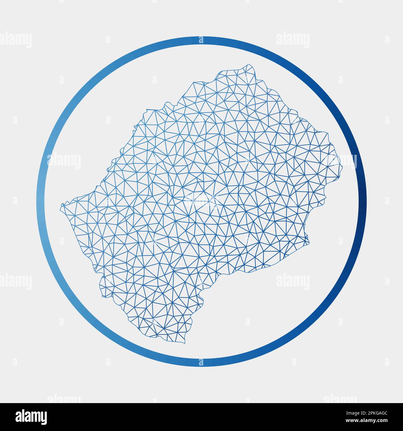 Icona Lesotho. Mappa della rete del paese. Segno Lesotho rotondo con anello gradiente. Tecnologia, Internet, rete, concetto di telecomunicazione. Illustrazione Vettoriale