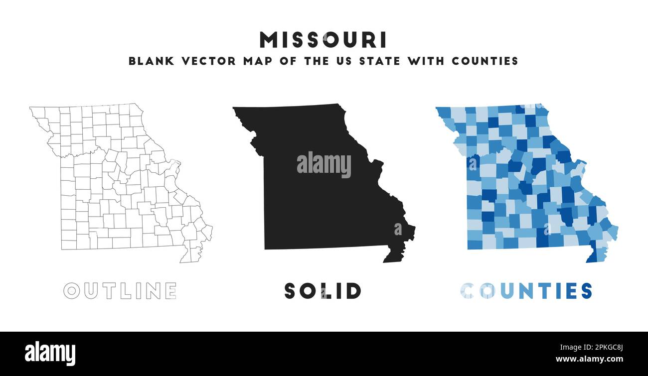 Mappa del Missouri. Borders of Missouri per la tua infografica. Forma dello stato US vettoriale. Illustrazione vettoriale. Illustrazione Vettoriale