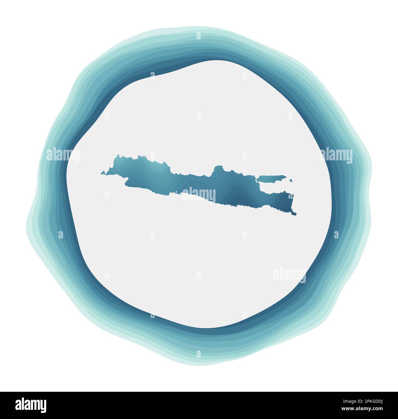Logo Java. Distintivo dell'isola. Segno circolare a strati intorno alla forma del bordo Java. Illustrazione vettoriale brillante. Illustrazione Vettoriale