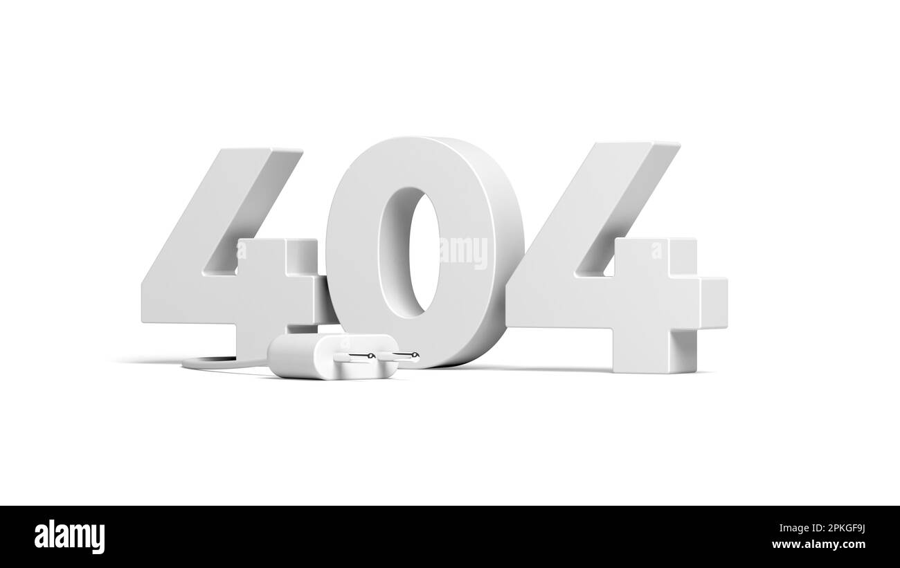 errore 404 isolato su sfondo bianco. Pagina non trovata. illustrazione 3d. Foto Stock