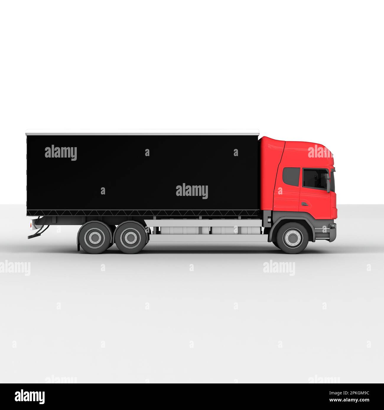 Un camion rosso e nero su sfondo bianco, 3D rendering Foto Stock