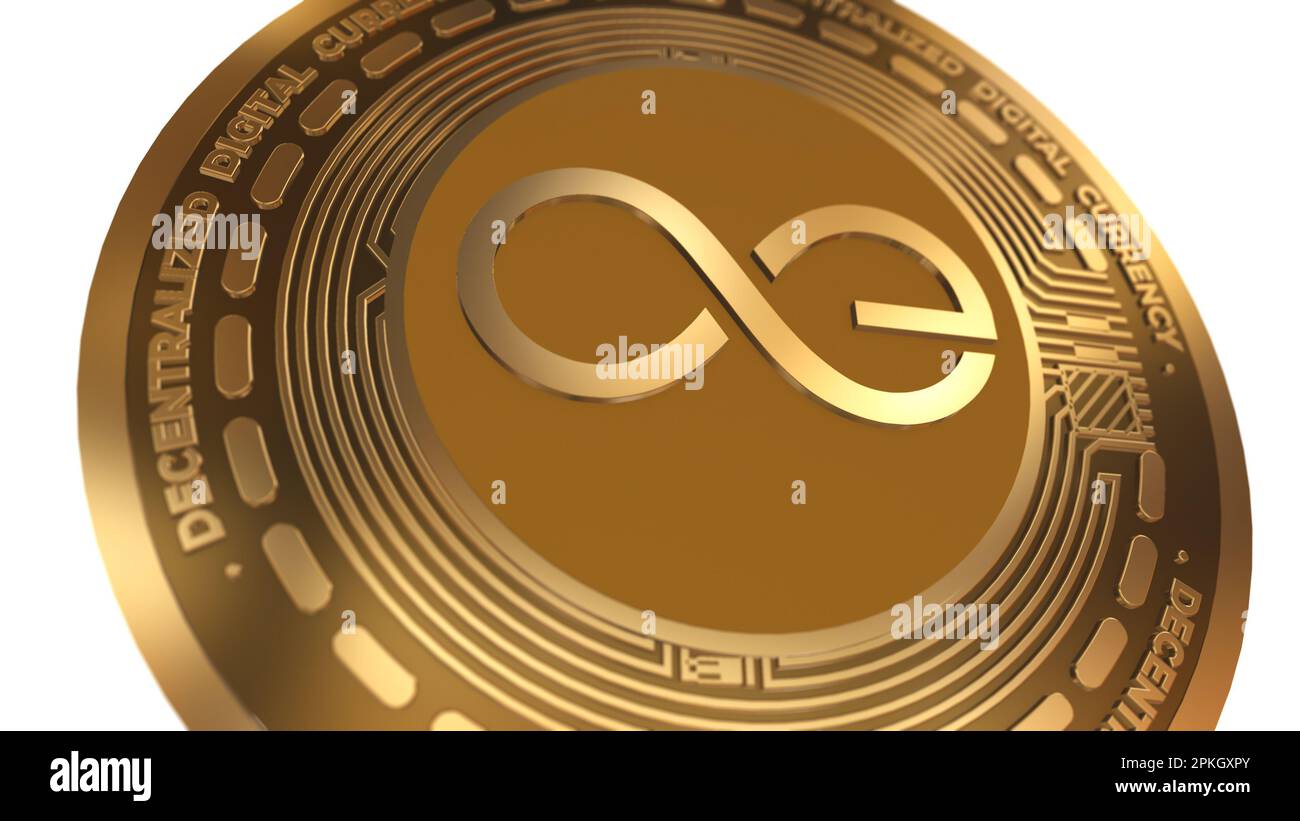 3D Render of Aeternity AE Cryptocurrency Sign isolated on a White background Foto Stock