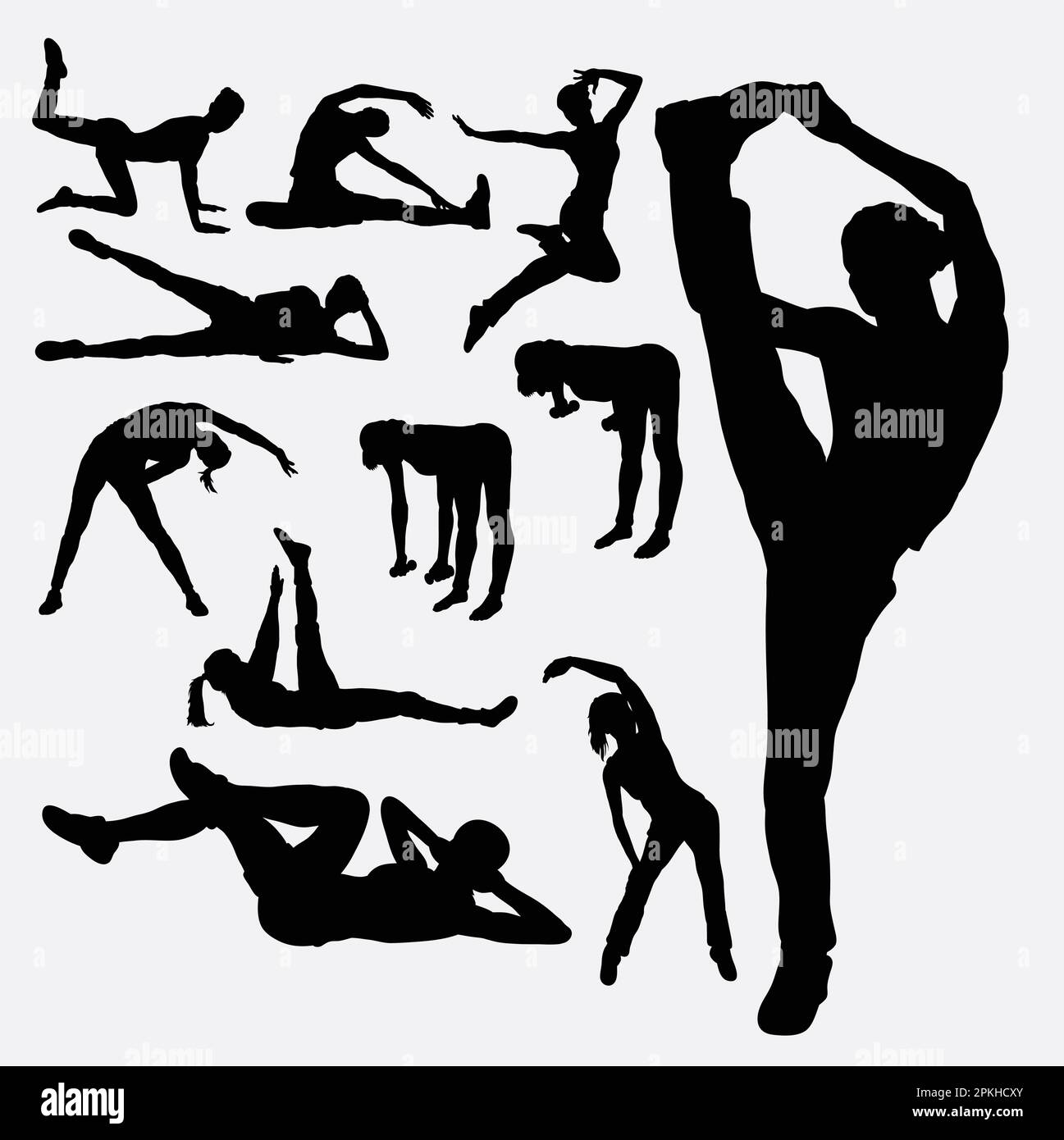 Donna aerobica danza fitness silhouettes sport Illustrazione Vettoriale