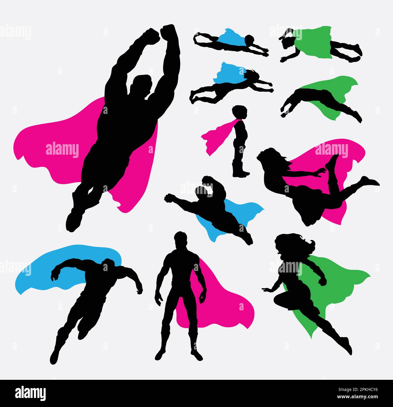 Silhouette di supereroi maschili e femminili Illustrazione Vettoriale