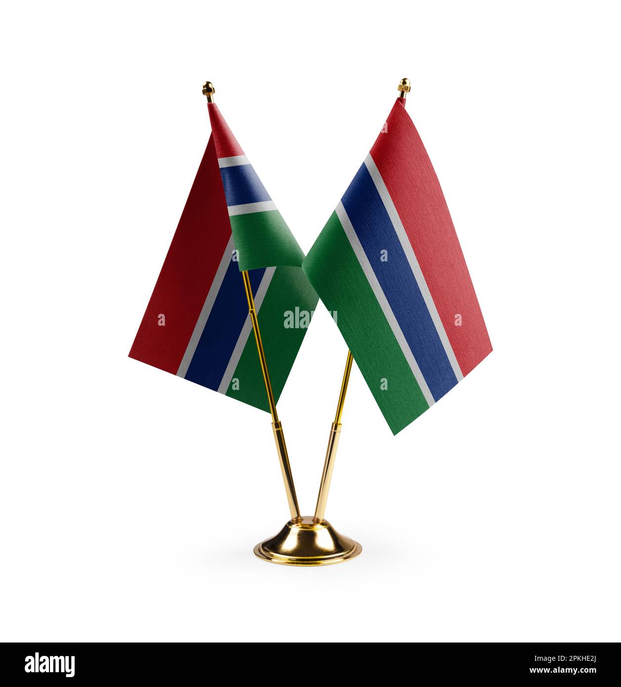 Piccole bandiere nazionali della Gambia su sfondo bianco. Foto Stock