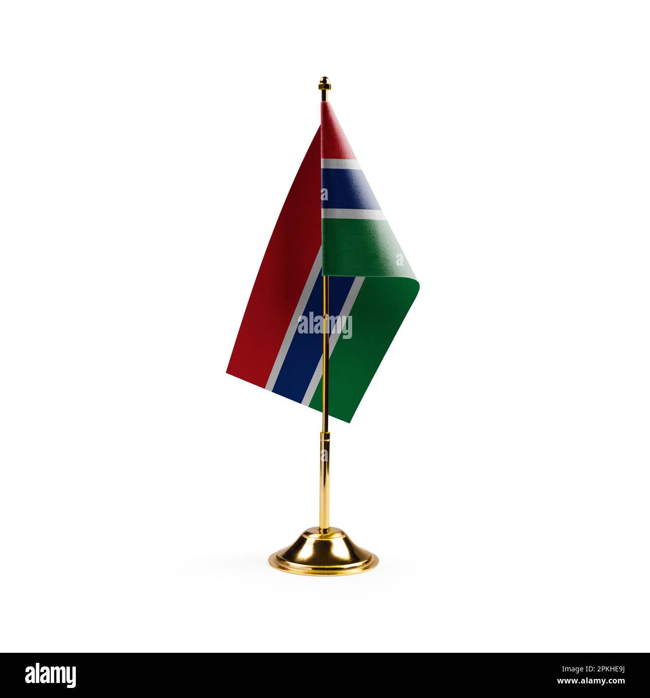 Piccola bandiera nazionale della Gambia su sfondo bianco. Foto Stock