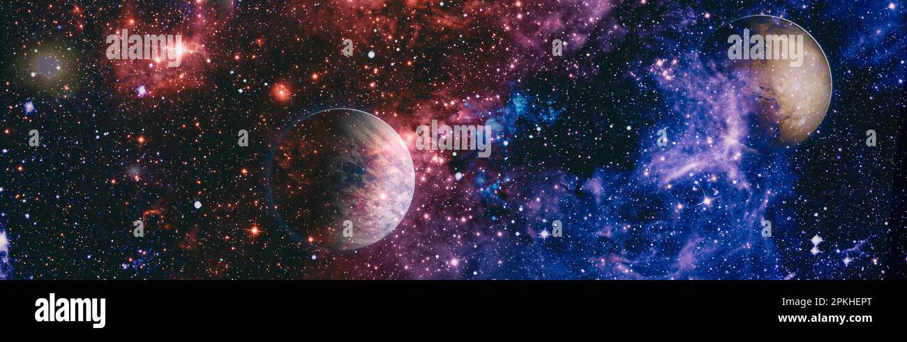 Panorama cosmico dell'universo. Fantasia di viaggio spaziale. Foto Stock