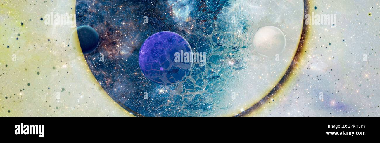 Panorama cosmico dell'universo. Fantasia di viaggio spaziale. Foto Stock