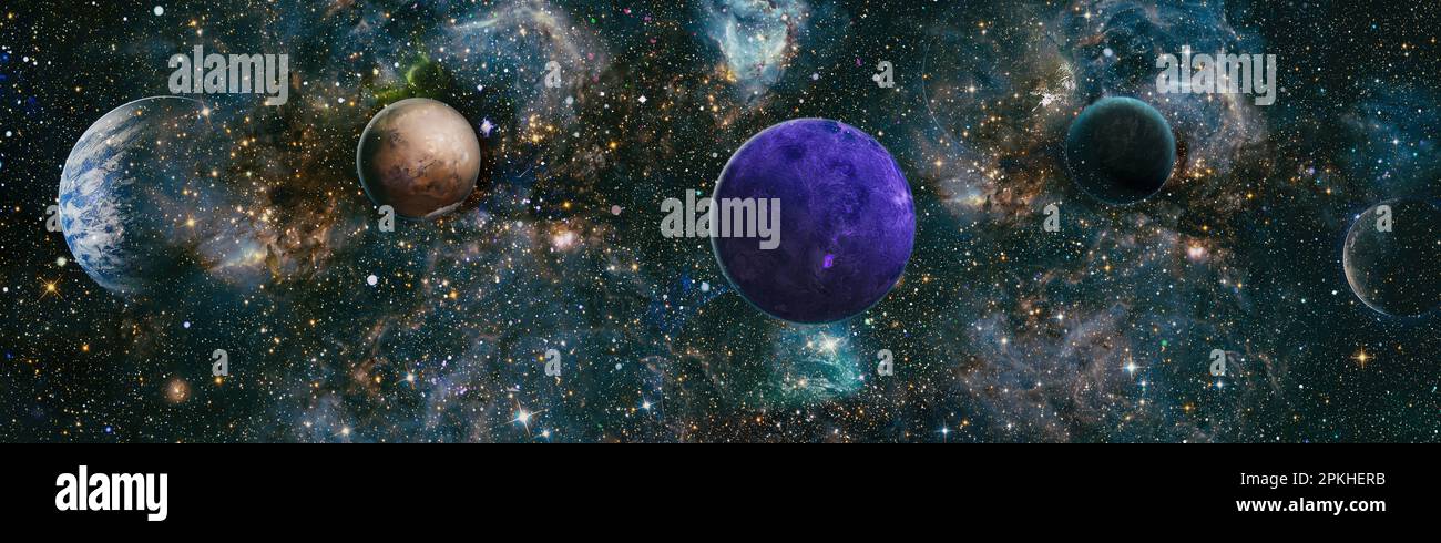 Panorama cosmico dell'universo. Fantasia di viaggio spaziale. Foto Stock