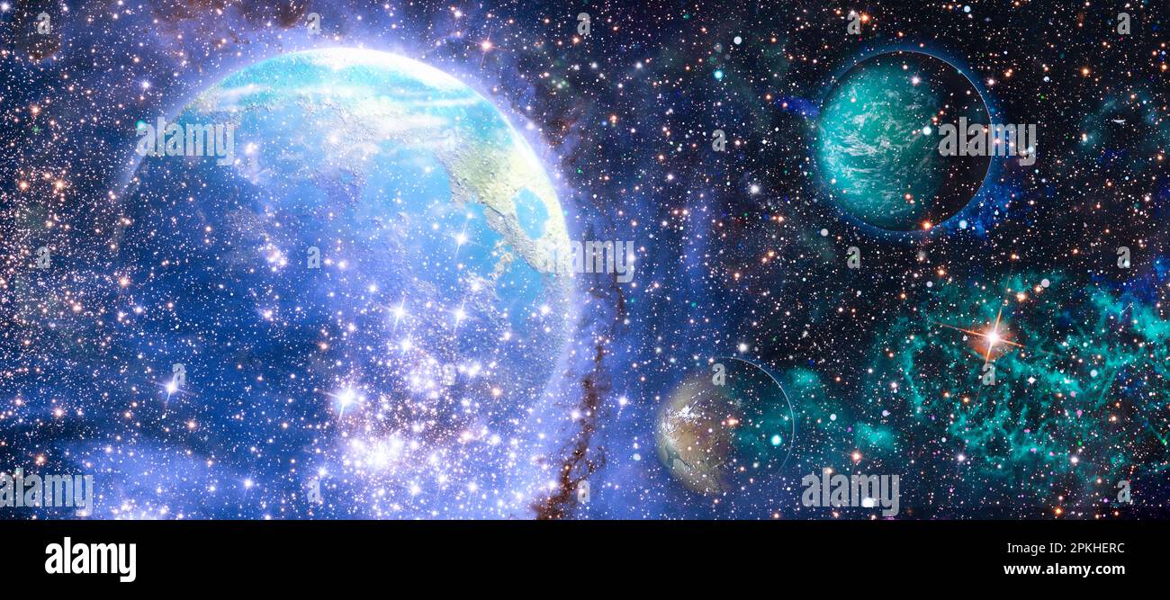 Panorama cosmico dell'universo. Fantasia di viaggio spaziale. Foto Stock