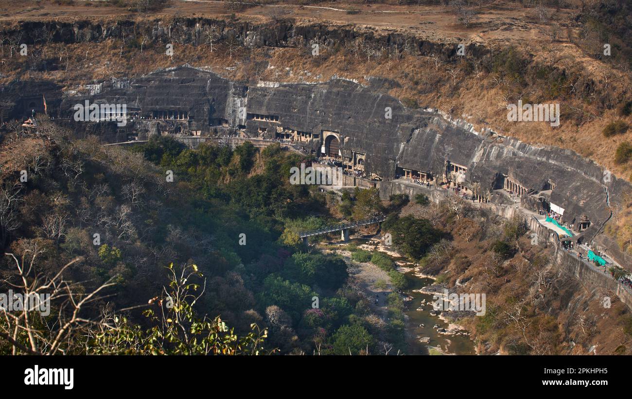 Ajanta Caves patrimonio mondiale dell'India vista dall'alto. Foto Stock