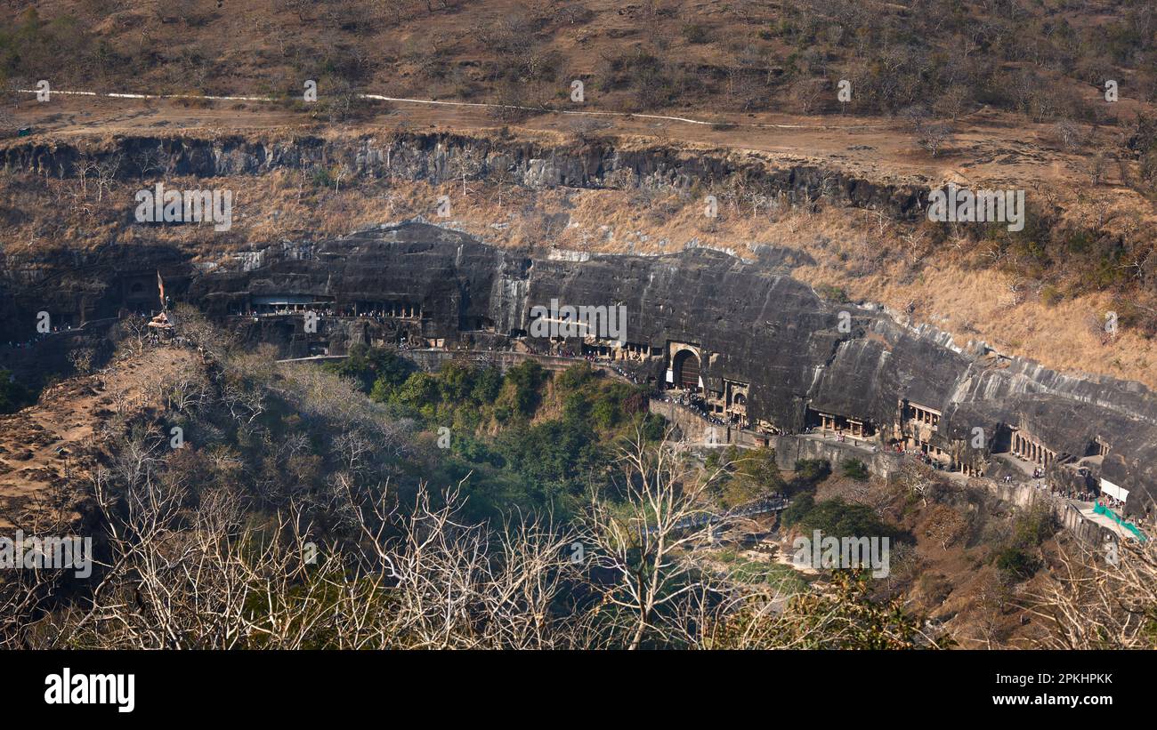 Ajanta Caves patrimonio mondiale dell'India vista dall'alto. Foto Stock