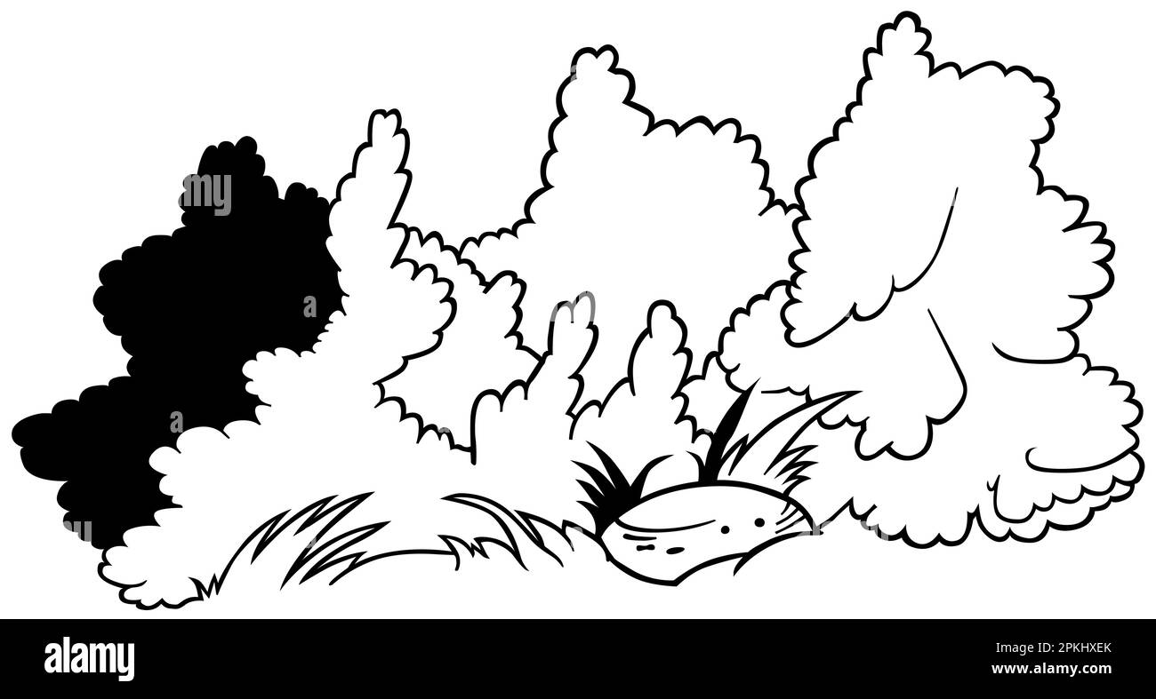 Disegno di un gruppo di arbusti con una pietra Illustrazione Vettoriale