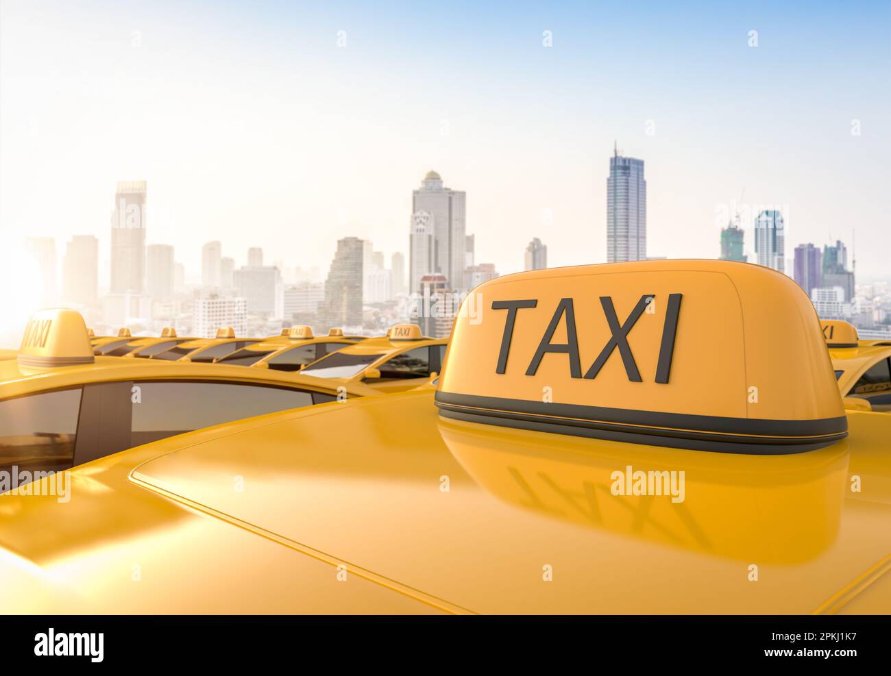 3d che rende giallo ev taxi o veicolo elettrico segno sul tetto Foto Stock