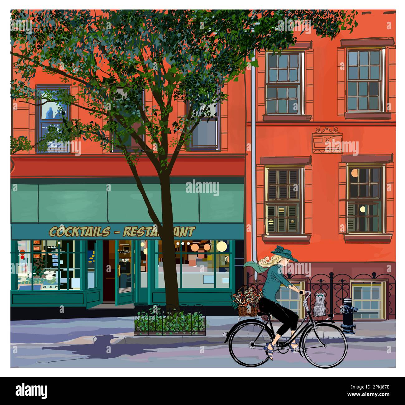 Rappresentazione originale e colorata di New York City, Greenwich Village - illustrazione vettoriale (ideale per la stampa, poster o carta da parati, decorazione della casa Illustrazione Vettoriale